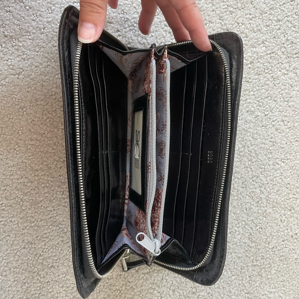 HOBO Leather Black Clutch Wallet with Zipper